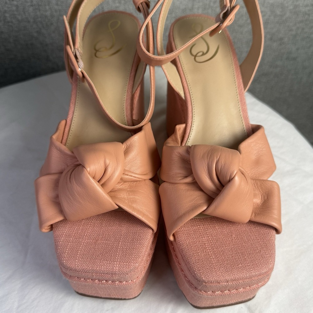 New Sam Edelman Theresa Square Toe Ankle Strap Platform‎ Sandals in Pink 10.5 - Picture 3 of 6